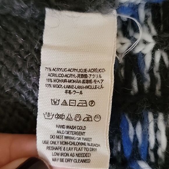 Free People mohair blend fuzzy‎ long cardigan coat fair isle pockets size Medium - Picture 4 of 9